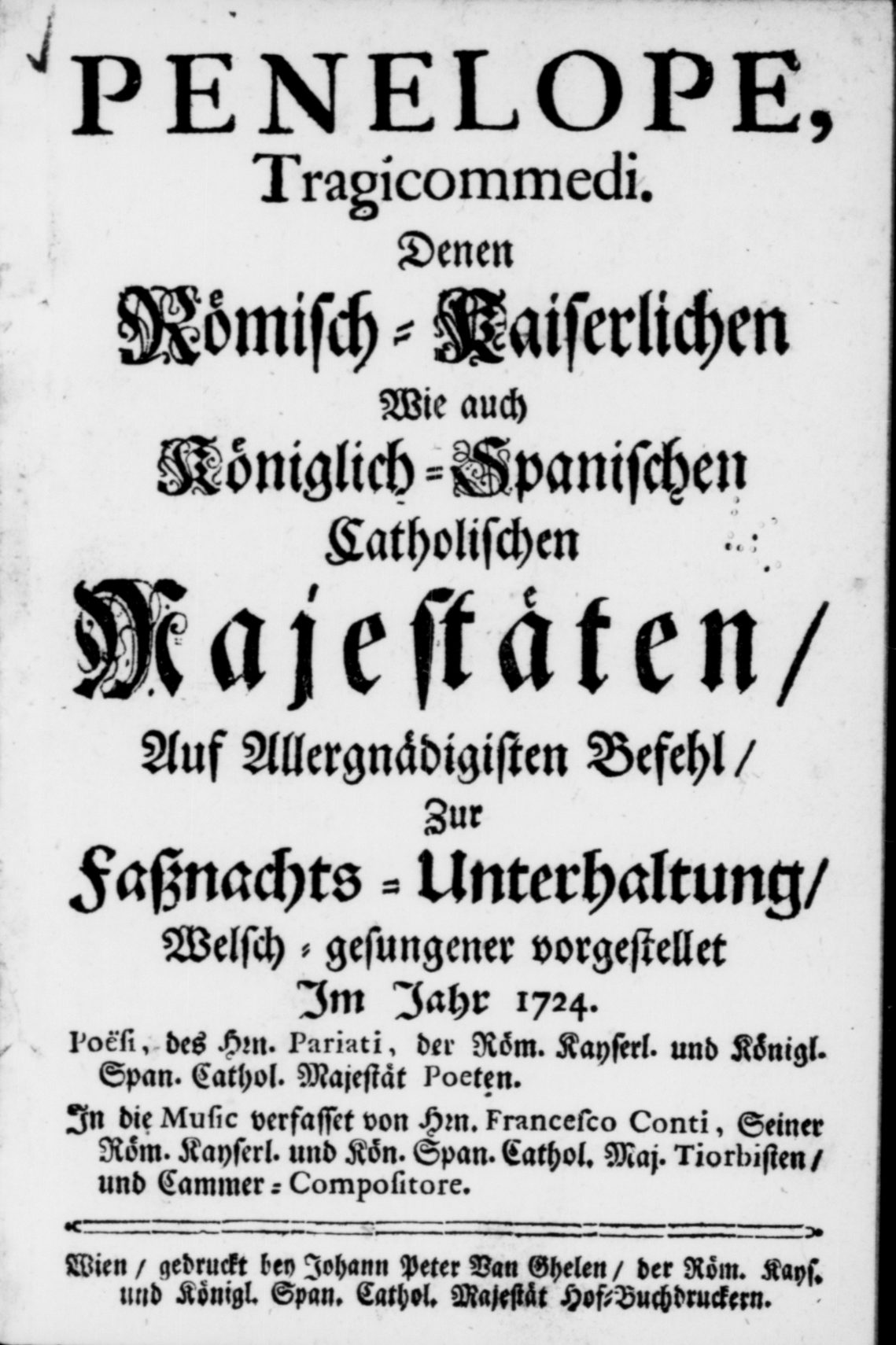 Penelope, Titelseite des deutschen Librettodrucks